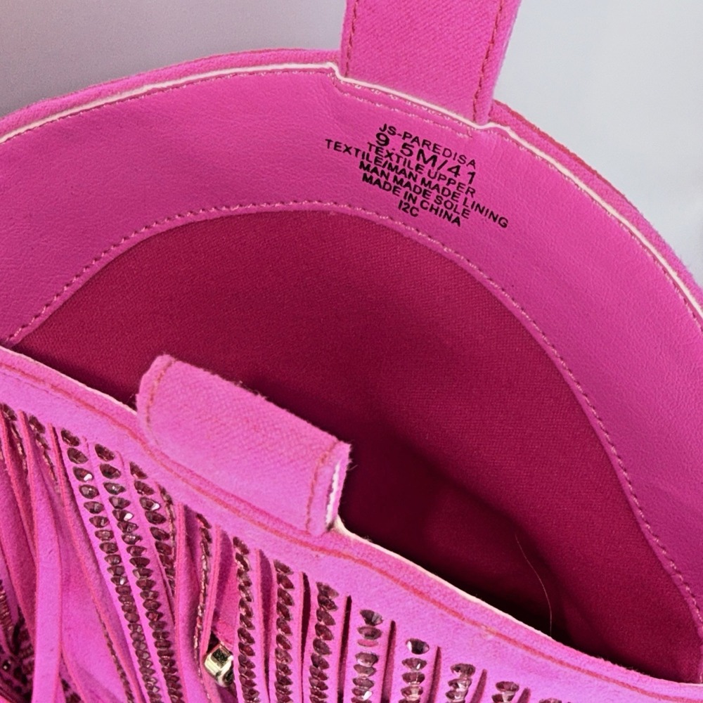 Jessica Simpson Hot Pink Rhinestone Fringe Western Cowboy Boots Sz 9.5 Womens - Picture 11 of 13